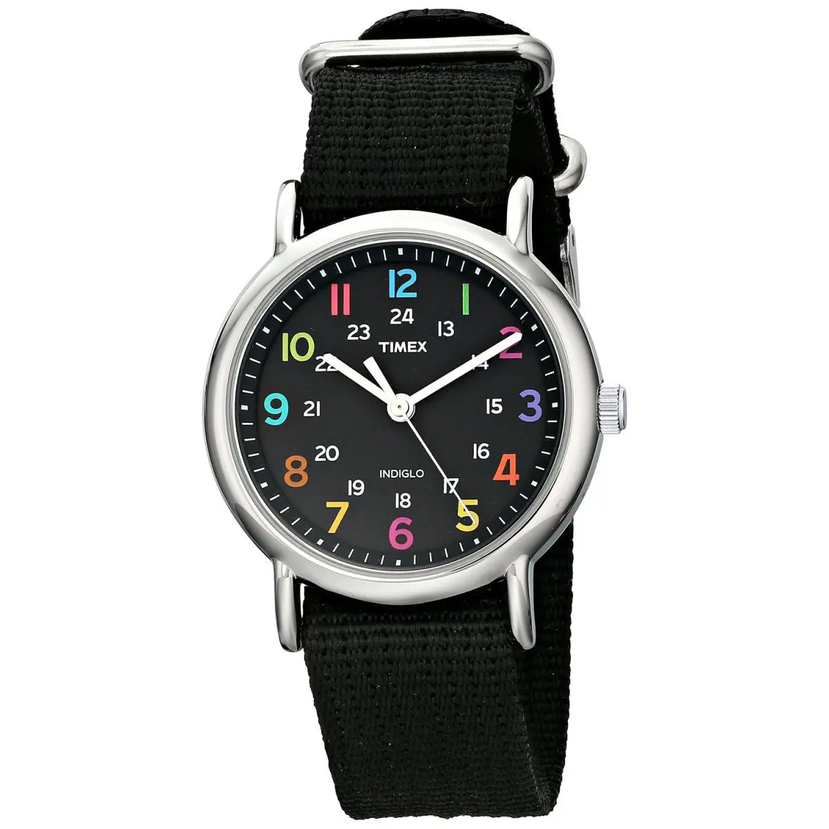 T2N855 Weekender Men`s Analog Round Watch Black Nylon Strap by Timex