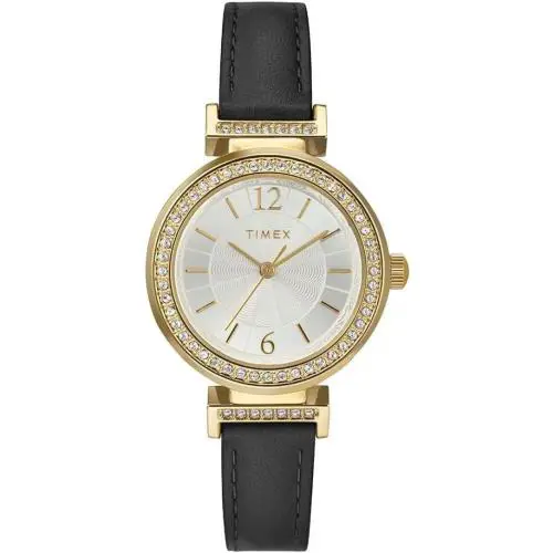 Timex Trend 31mm Black Leather Gold-tone Ladies Watch - Hand: Gold, Strap: Black