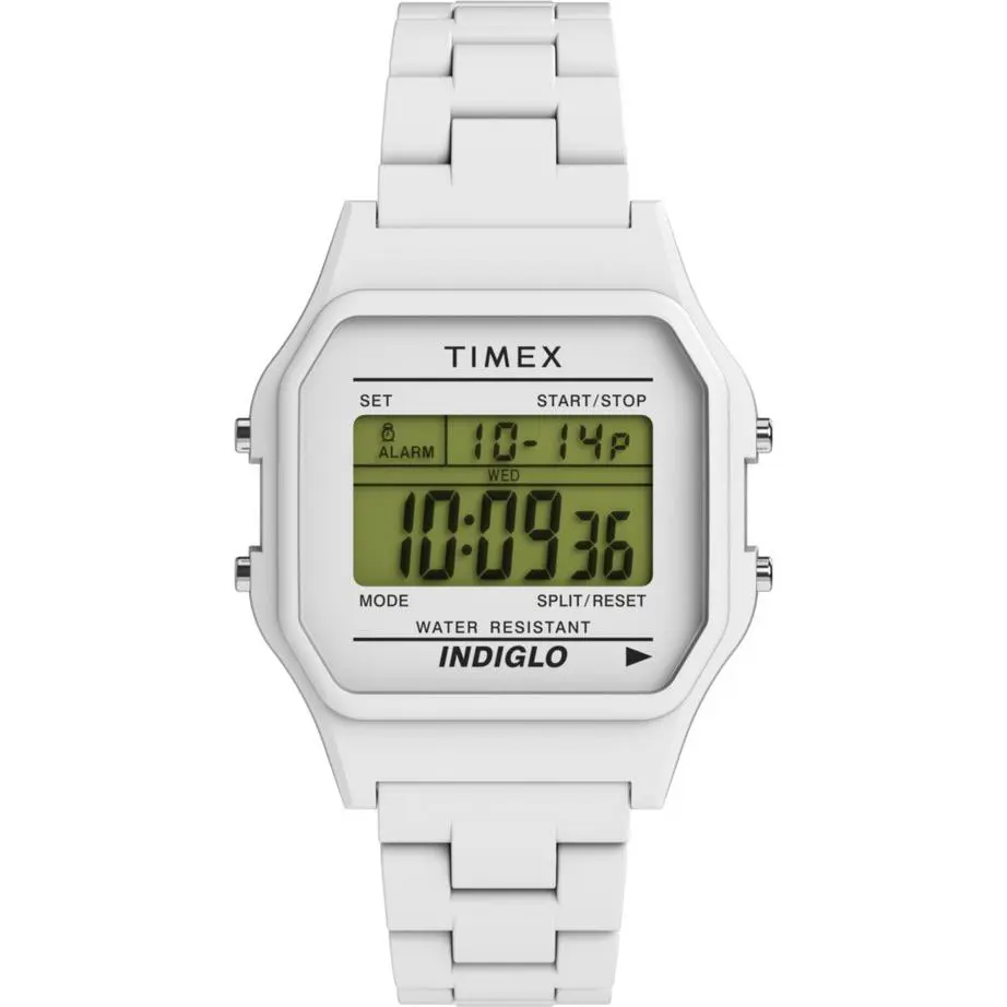 T80 36mm Digital White Unisex Watch TW2V20100 Splash Resistant by Timex