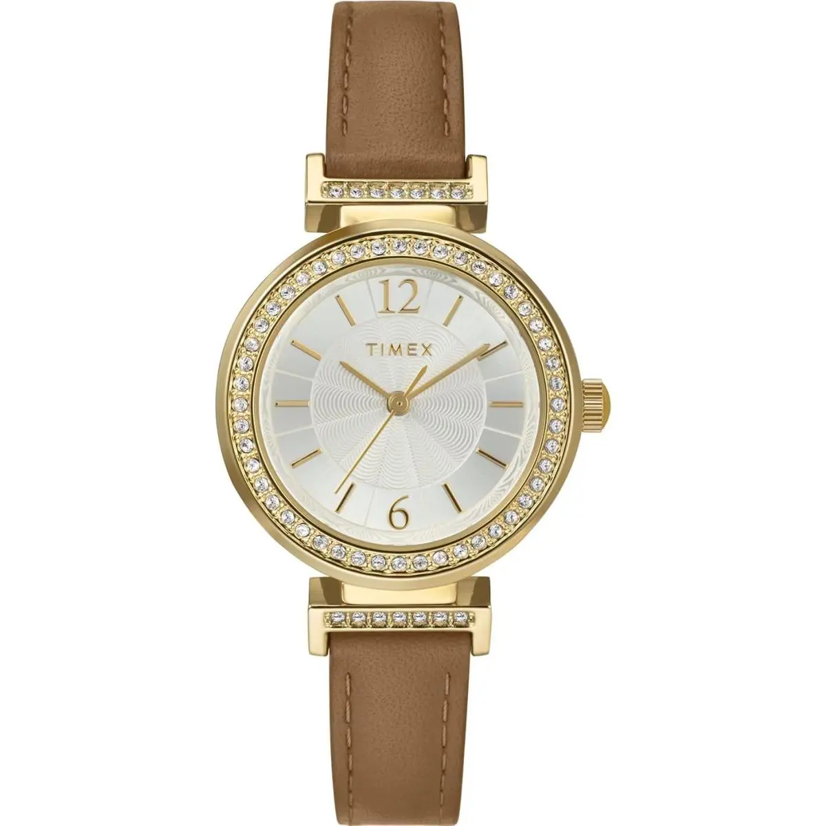 Timex Trend 31mm Brown Leather Gold Women`s Watch 30m WR Quartz TW2W49000 - Hand: Gold, Strap: Brown