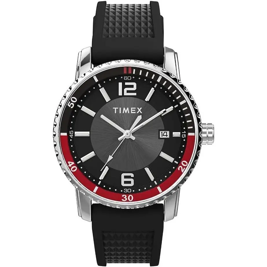 Timex Trend 41mm Men`s Watch Quartz Black Dial Silicone Strap TW2W60600 - Hand: Silver, Strap: Black