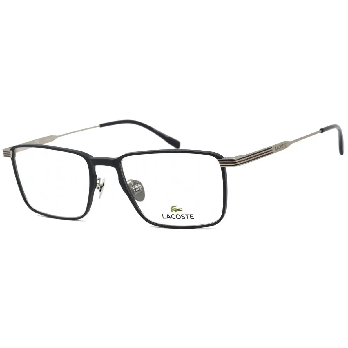 Lacoste Men`s Eyeglasses Semimatte Blue and Silver Rectangular Frame L2285E 400