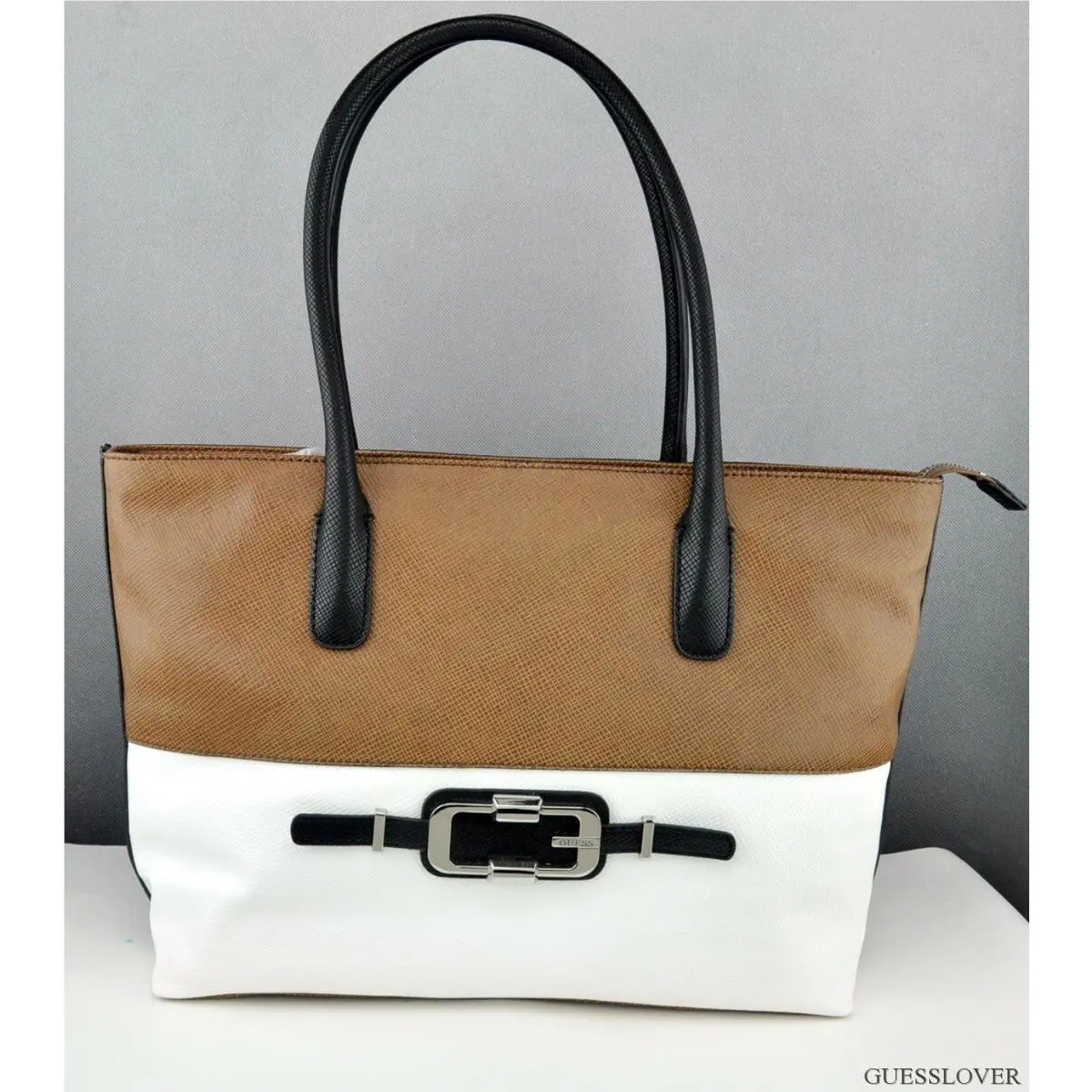 Guess Ladies Handbag Satchel Bag Jonsi Brown Multi