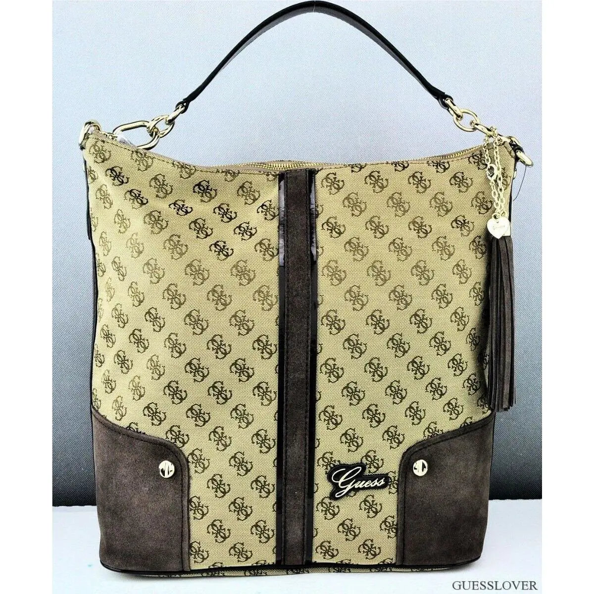 Guess Ladies Handbag Satchel Tote Bag Coffee Poway