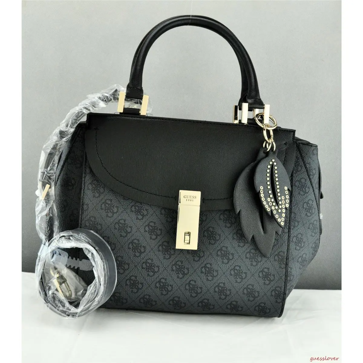 Guess Ladies Handbag Satchel Tote Bag Coal Nissana