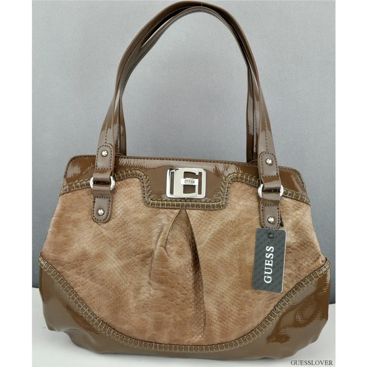 Guess Ladies Handbag Satchel Tote Bag Taupe Grosseto Authenti