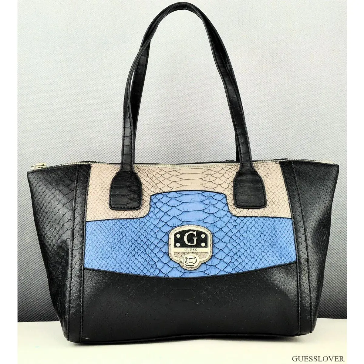 Usa Handbag Guess Militza Satchel Bag Blue Multi Tote Prime