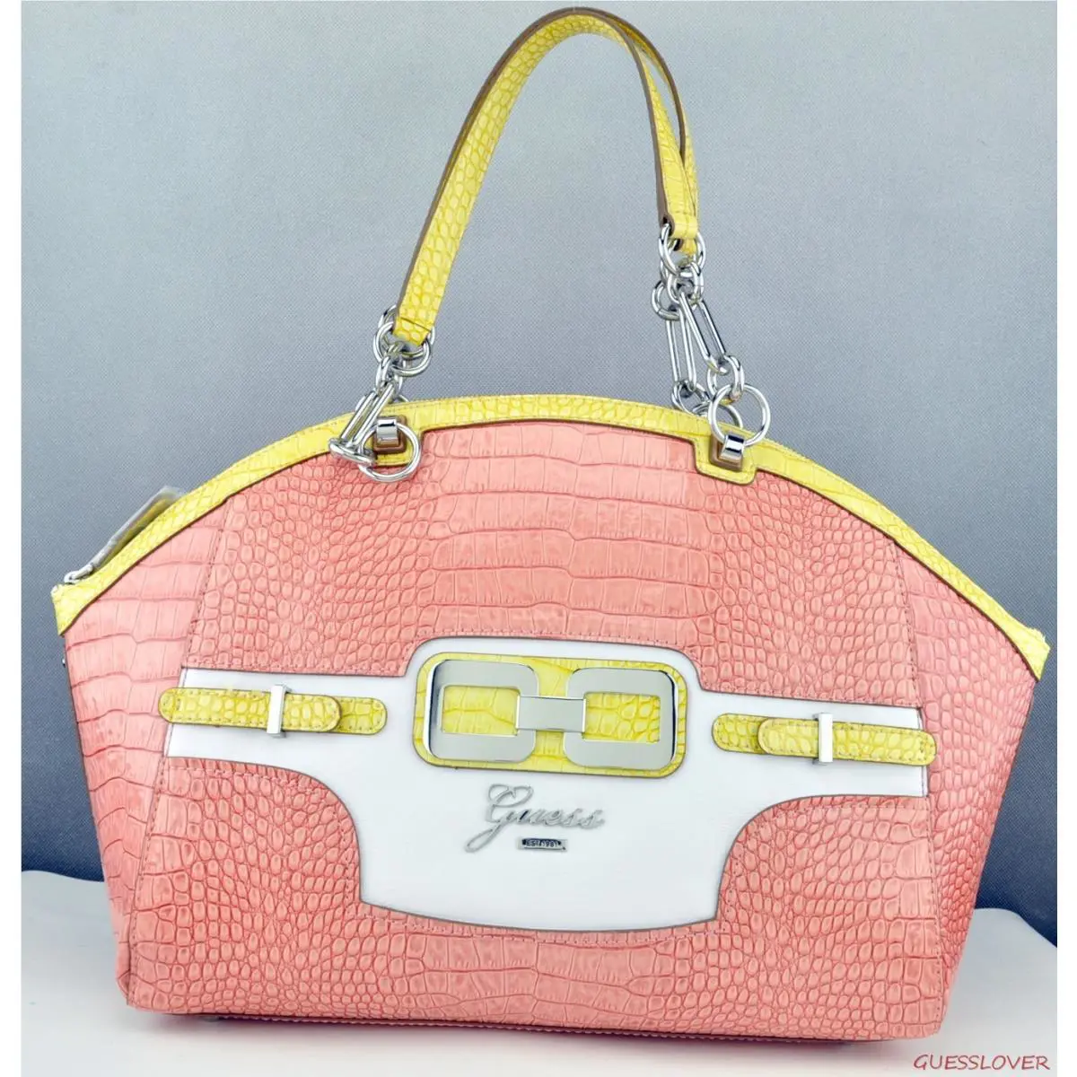 Usa Handbag Guess Mikelle Lg Satchel Bag Coral Multi Ladies Chic