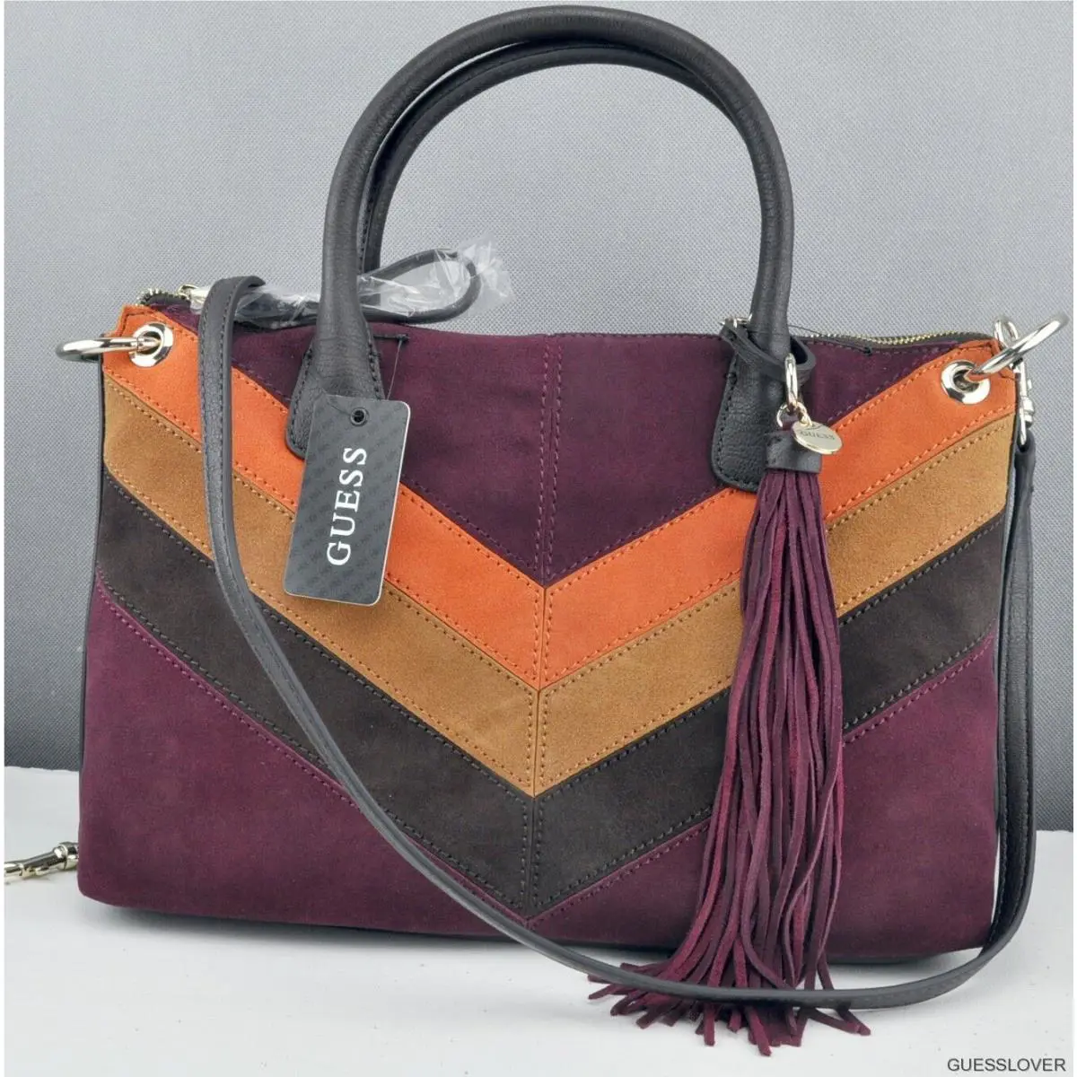 Usa Handbag Guess Nakieta Satchel Bag Brown Multi Ladies Chic Stylish