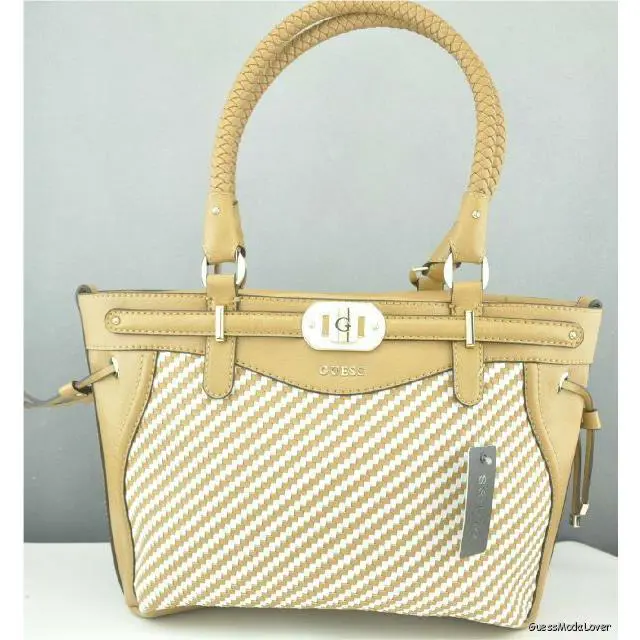 Guess Ladies Handbag Satchel Tote Bag Camel Multi Mauritus Au