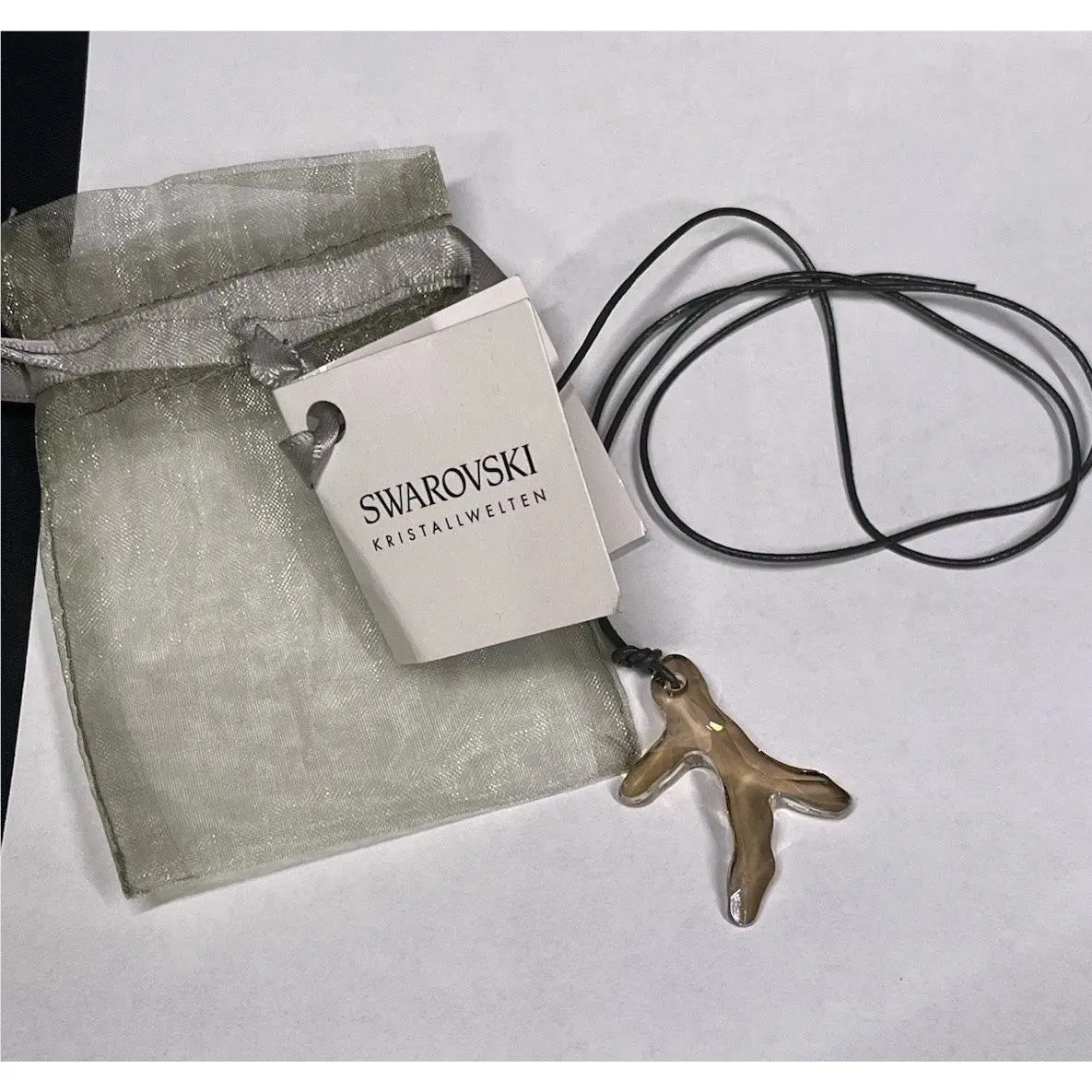 Kristallwelten Swarovski Crystal Thank You Pendant Leather Necklace