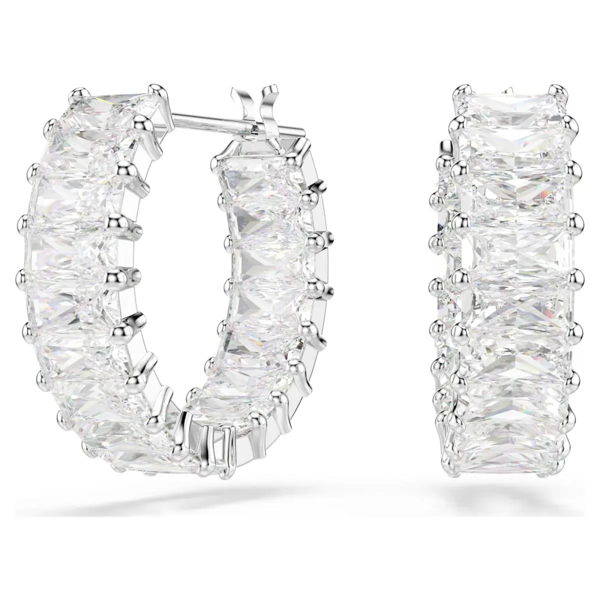 Matrix Hoop Earrings Baguette Cut White Rhodium Plated 5733397 by Swarovski