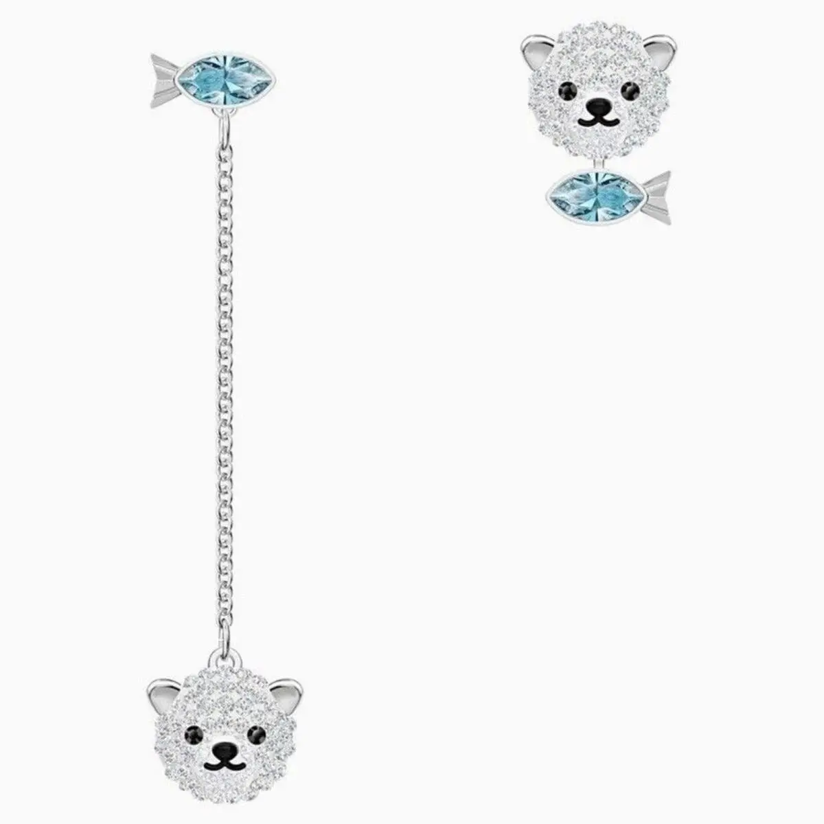 5488192 Cute Polar Bear Fish Pierced Earrings Blue Clear Crystal by Swarovski
