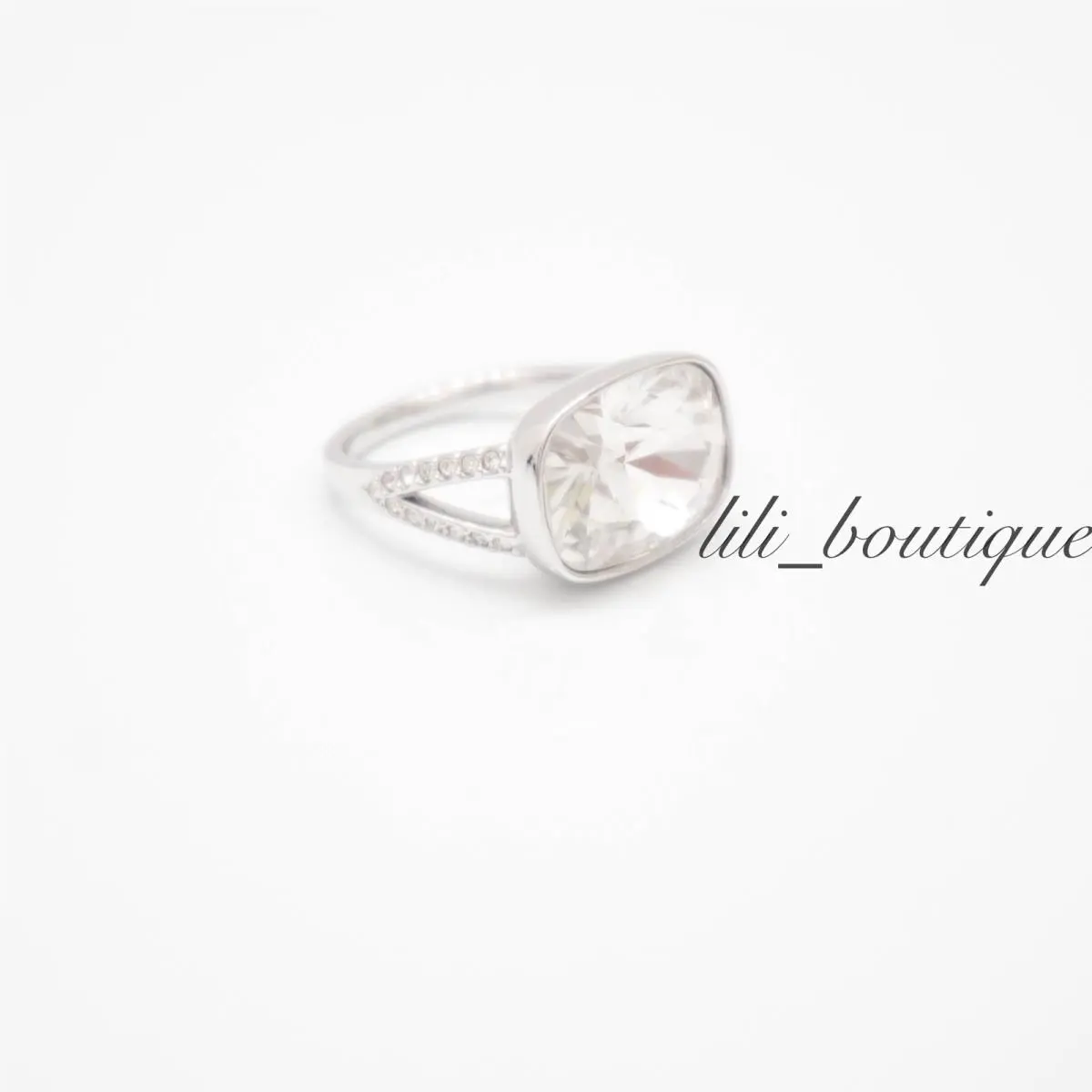 Swarovski 5372870 Holding Ring White Clear Crystal Rhodium Plated Size 52