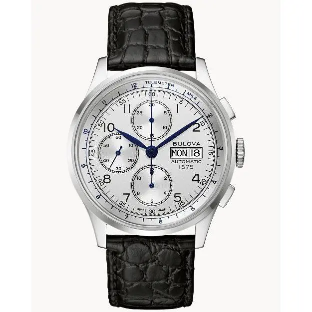 Bulova Joseph Silver Chronog. Automatic Leather Limited Edition Watch 96C145