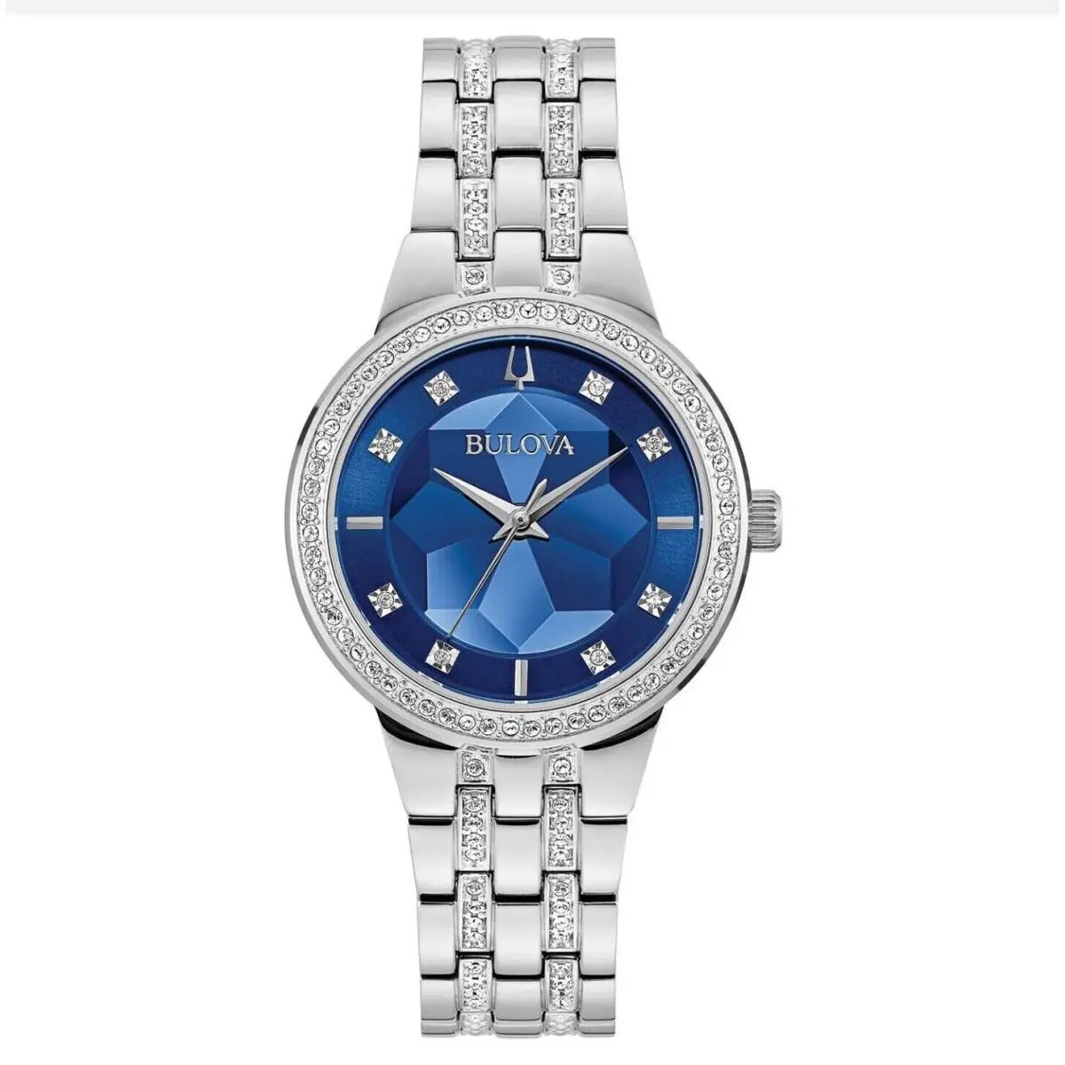 Bulova 96L276 Phantom Swarovski Crystal Blue Dial 3D Stainless Women`s Watch - Dial: Blue, Band: Silver, Bezel: Silver