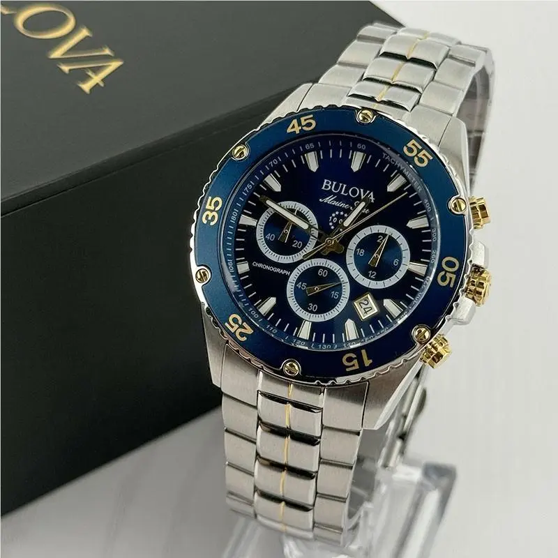 Bulova Marine Star 98B400 Chronograph Watch Men`s Quartz Watch Blue Dial 41.5mm