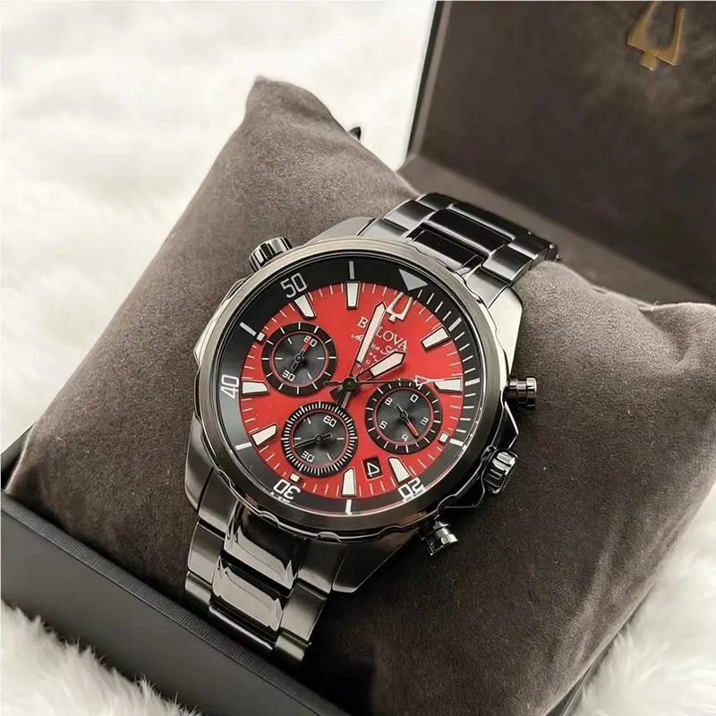 98B350 Marine Star Men`s Red Dial Quartz Stainless Steel Watch by Bulova