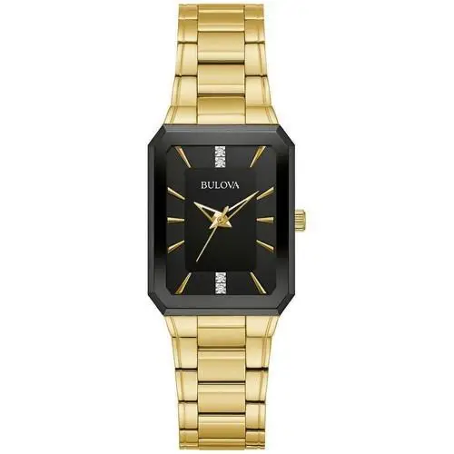 Bulova 97P157 Classic Diamond Black Dial Stainless Steel Gold Tone Women`s Watch