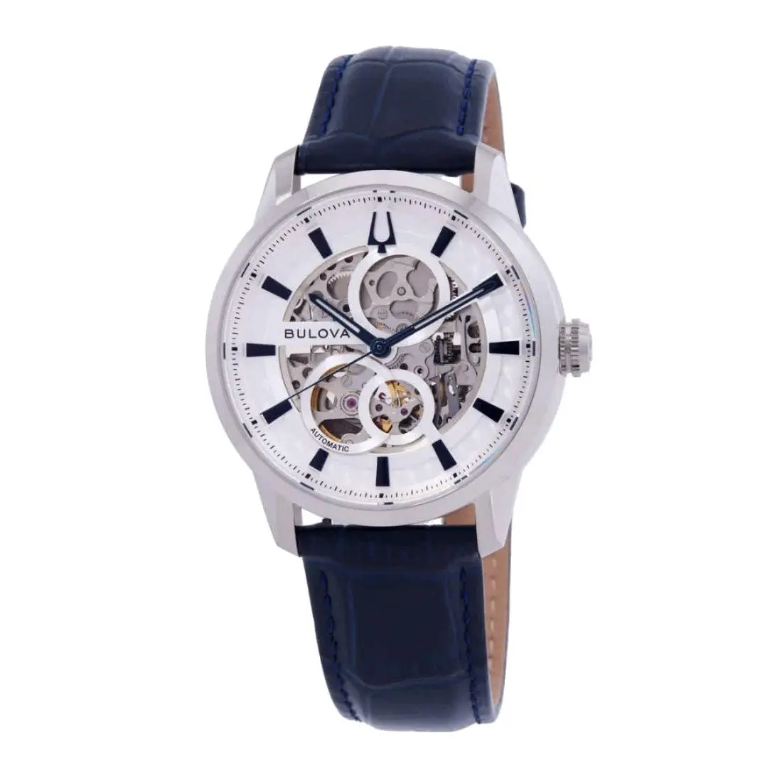 Bulova Sutton Men`s Silver-tone Dial Automatic Watch 96A330 - Face: Silver, Dial: Silver, Band: Black