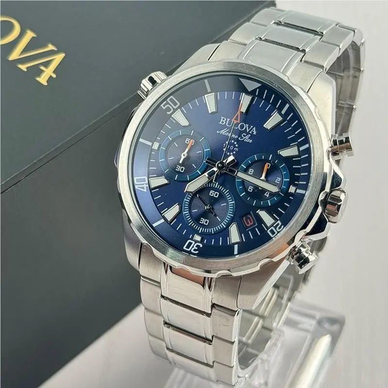 Bulova Marine Star Blue Dial Six-hand Chronograph Men`s Quartz Watch 96B256