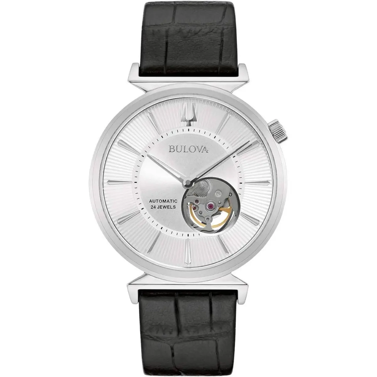 Bulova 96A240 Regatta Automatic Men`s Watch 40mm Silver Dial Leather Strap