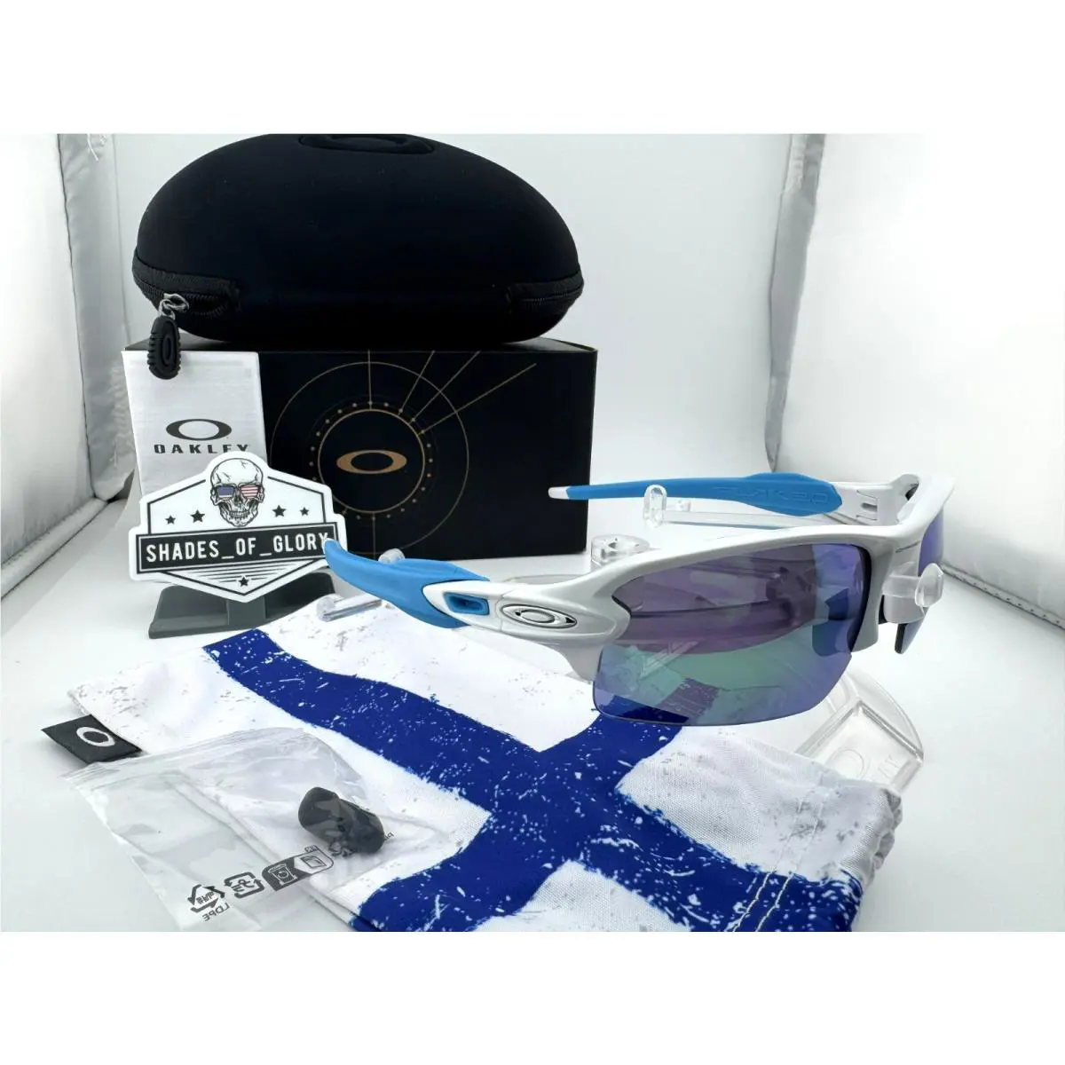 Flak 2.0 Custom White Sky Blue W/ Prizm Jade Iridium Green Sunglasses by Oakley