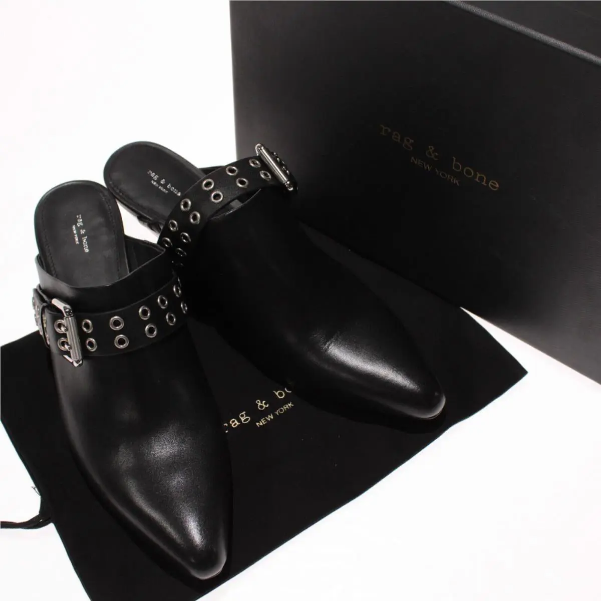 Rag Bone Slip-on Spire Mules w/ Buckles Size 40 US 10 in Black Leather by Rag & Bone