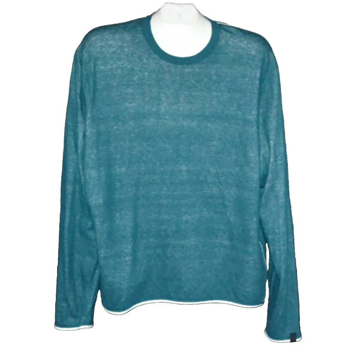 Rag Bone York Teal Blue White Trim Cotton Shirt Sweater Size US 2XL