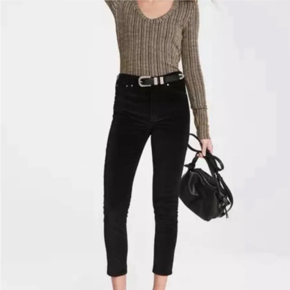Rag Bone Black Nina Velvet Skinny Pants Size 30 Minimalist Core Workwear