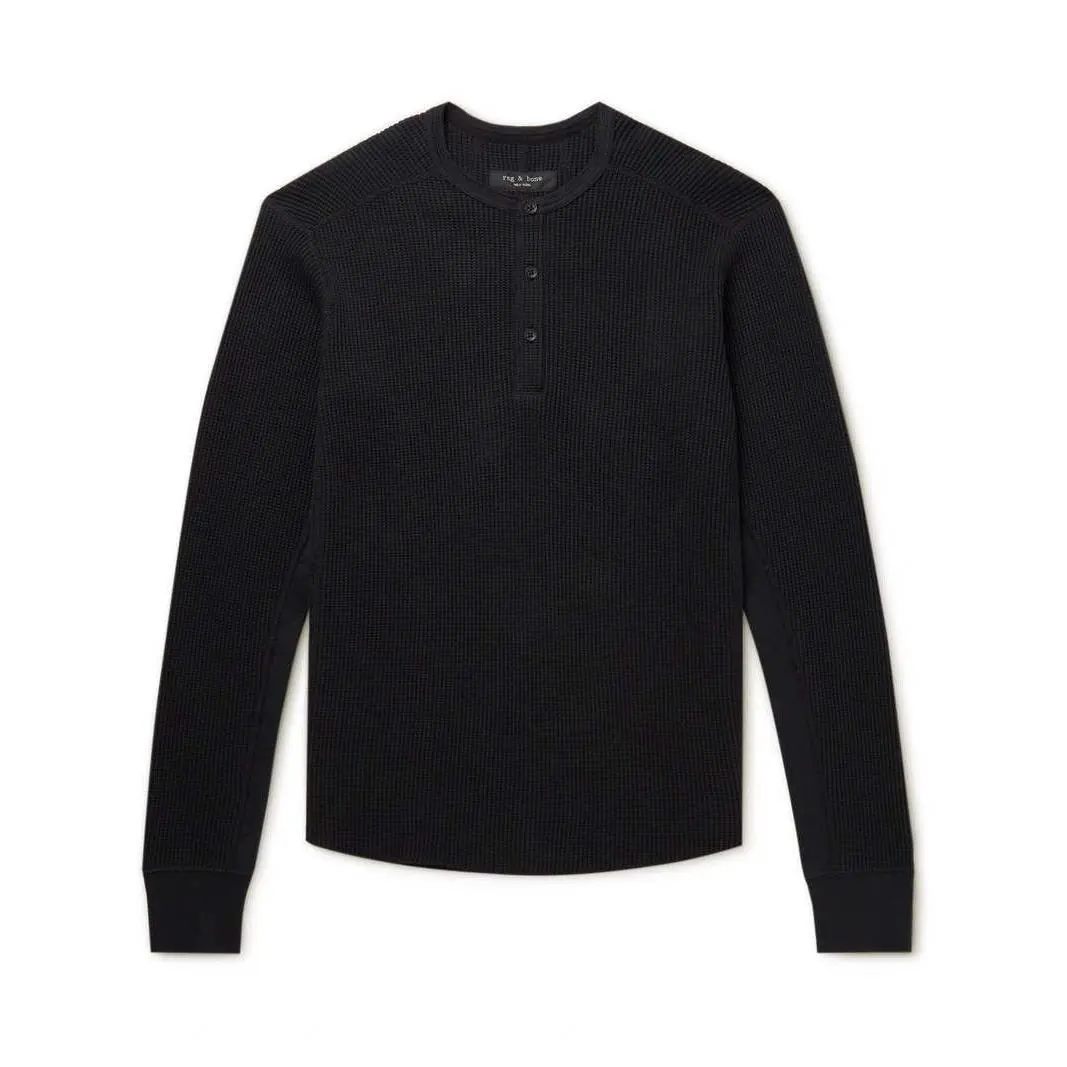 Waffle Knit Cotton Blend Henley by Rag Bone Size S Mens Black by Rag & Bone