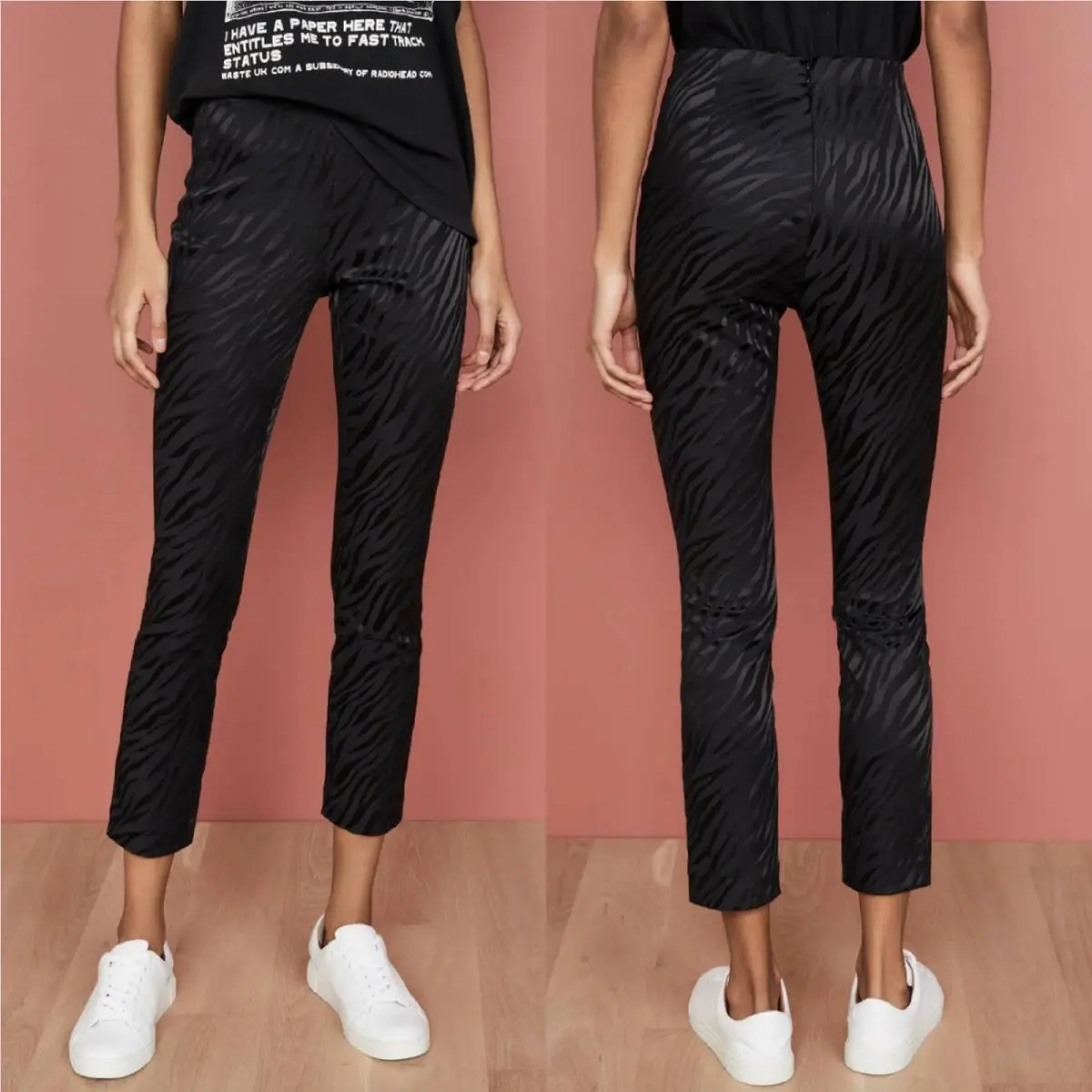 Rag Bone Black Simone Zebra Pants High Rise Cropped Size 12