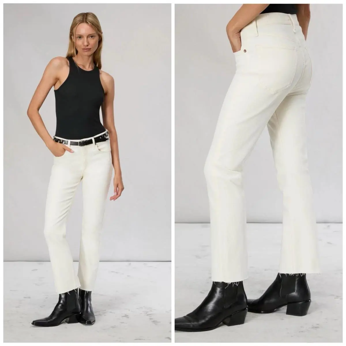 Rag Bone The Peyton Mid Rise Ankle Raw Hem Bootcut In Ecru Size: 23 by Rag & Bone