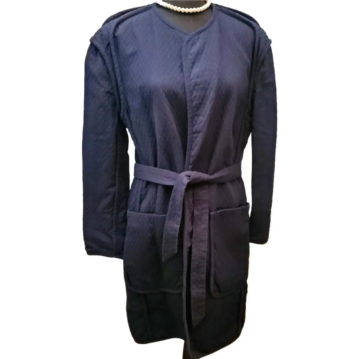 Rag Bone Coat Womens Quilted Liner Overcoat Padded Wrap Corded Accent Blue