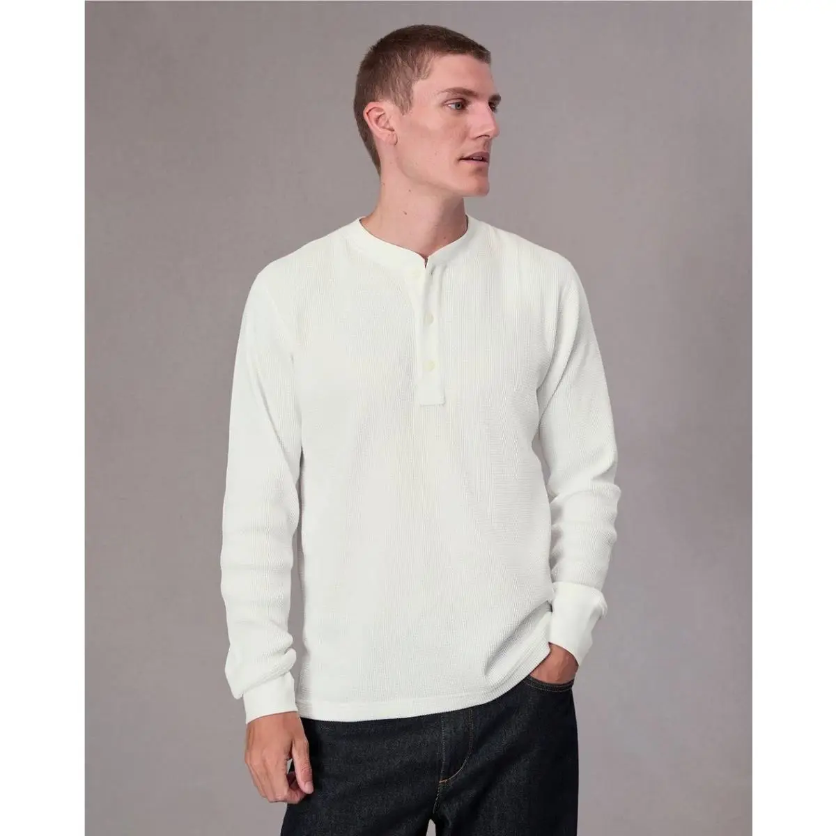 Waffle Knit Cotton Blend Henley by Rag Bone White Size M