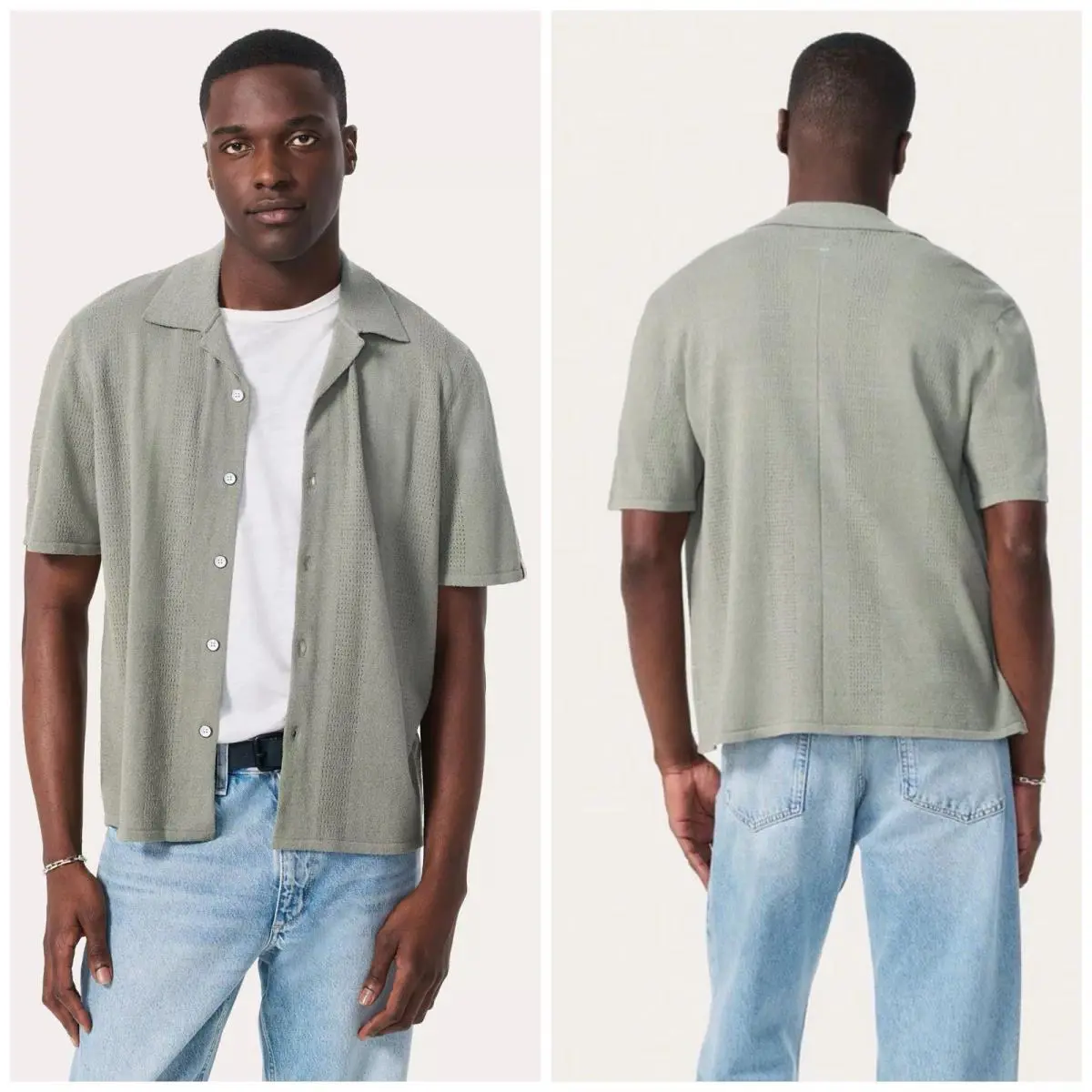 Rag Bone Men`s Avery Zuma Knit Shirt In Leaf Grey Size: Xxl