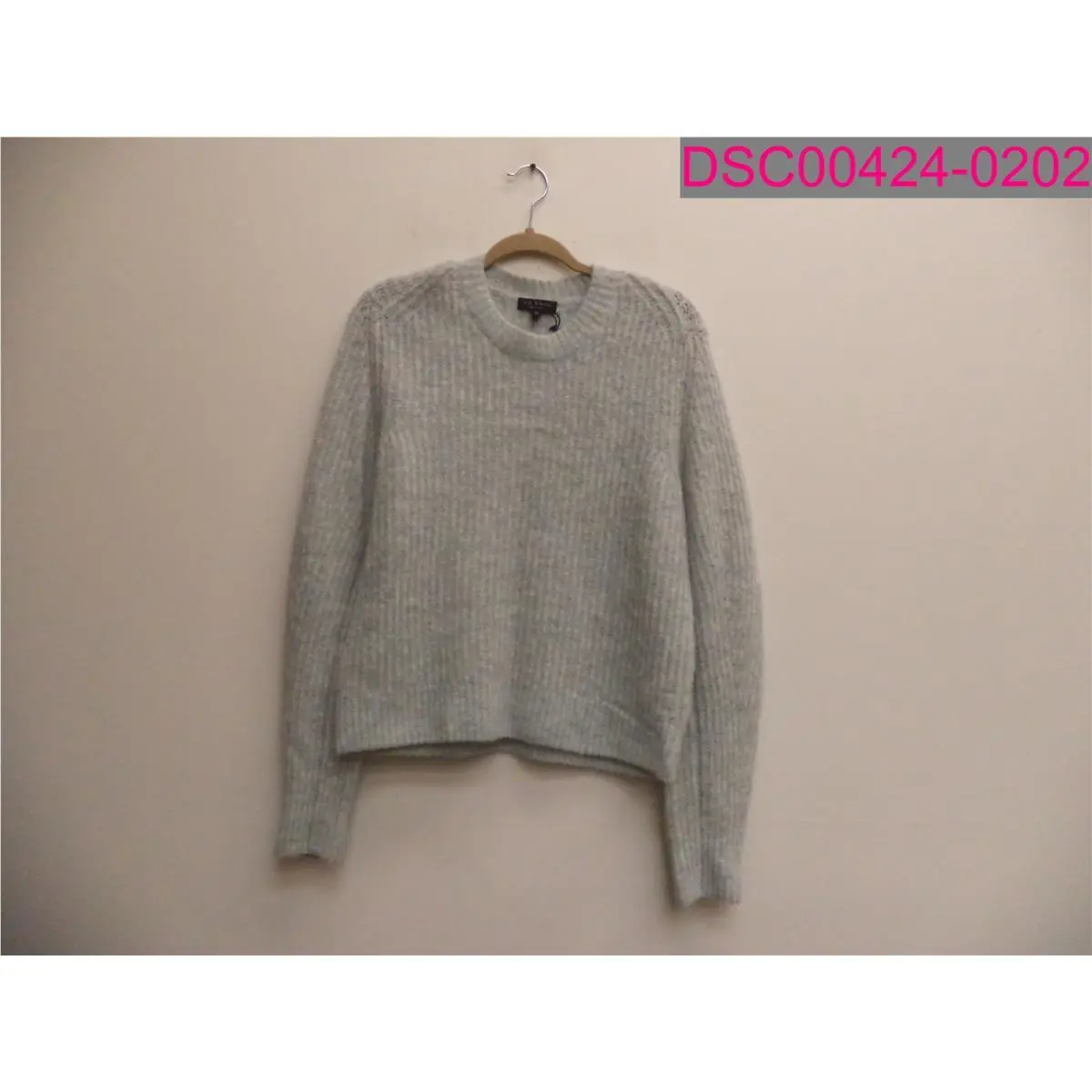 Rag Bone Jonie Rib Knit Sweater Light Grey Blue Women`s Large