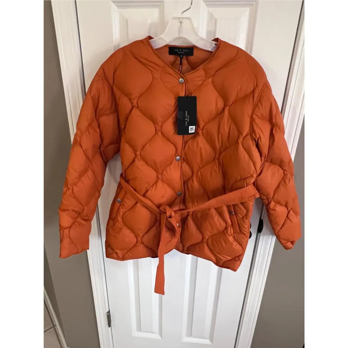 Rag Bone Women Down Burnt Henna Rudy Liner Belted Puffer Jacket Size XS