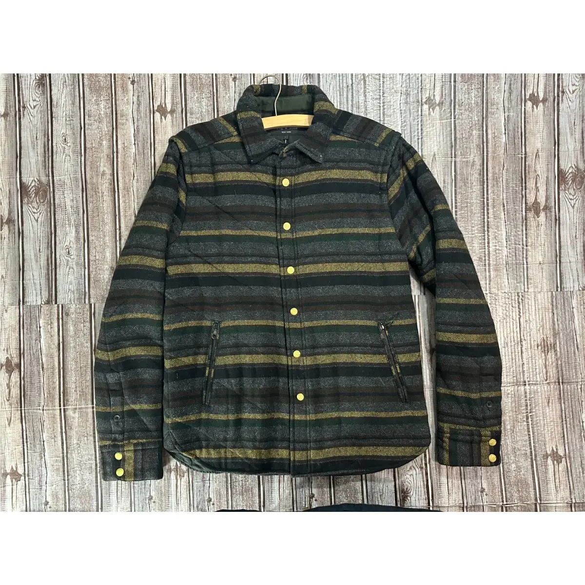 Rag Bone Cooper Wool Blend Quilted Striped Shirt Jacket Size L