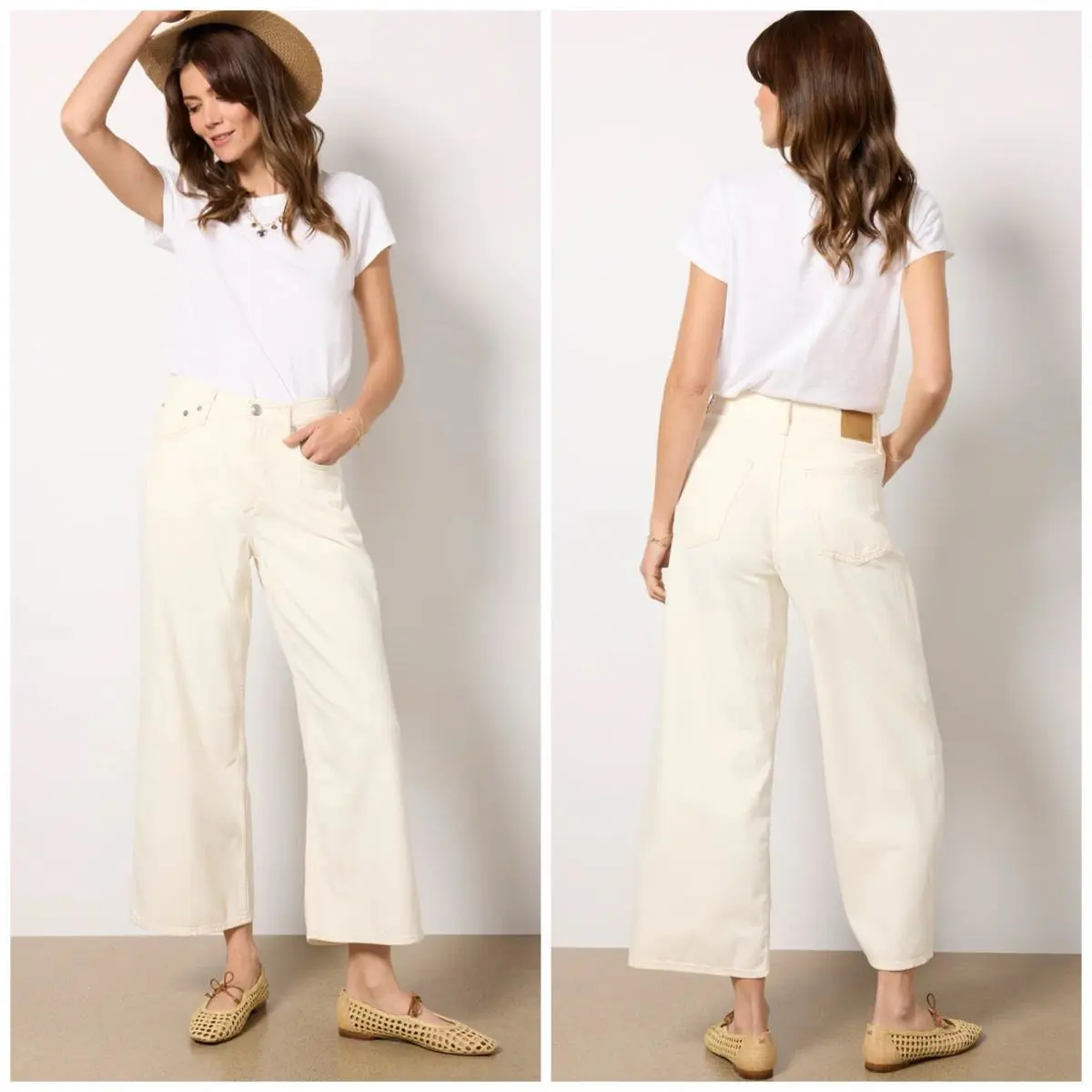 Rag Bone The Andi High Rise Ankle Wide Leg In Ecru Size: 31