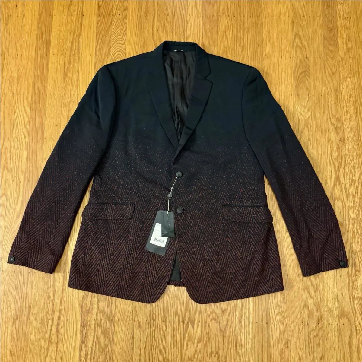 Rag Bone Men’s Size 46 Danbury Blazer Black Wine Herringbone Gradient