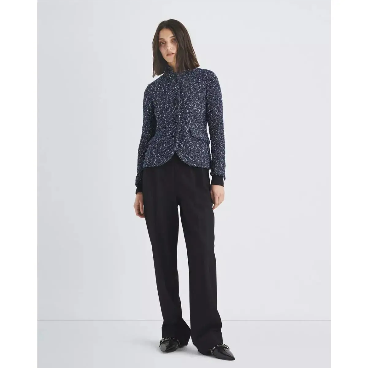 Rag Bone Slade Tweed Jacket Blazer Size 2 Navy Blue 4E461