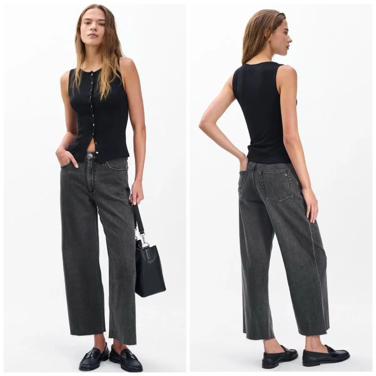 Rag Bone The Logan Mid-rise Wide Leg Featherweight In Raven Size: 30 by Rag & Bone