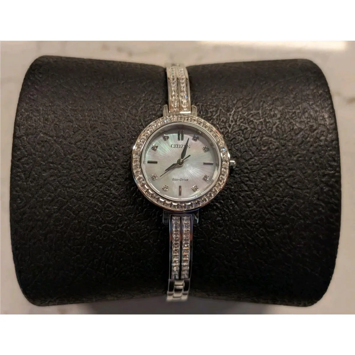 Citizen Eco-drive Silhouette Crystal Women`s Watch EM0860-51D - Face: Mother of Pearl, Dial: Mother of Pearl, Band: Silver