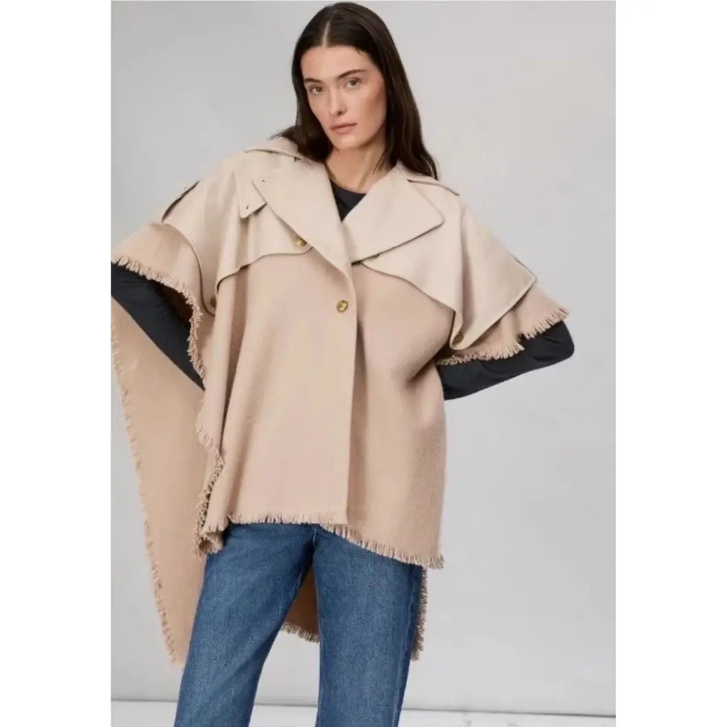 Rag Bone Trench Wool Women`s Poncho Biscuit One Size