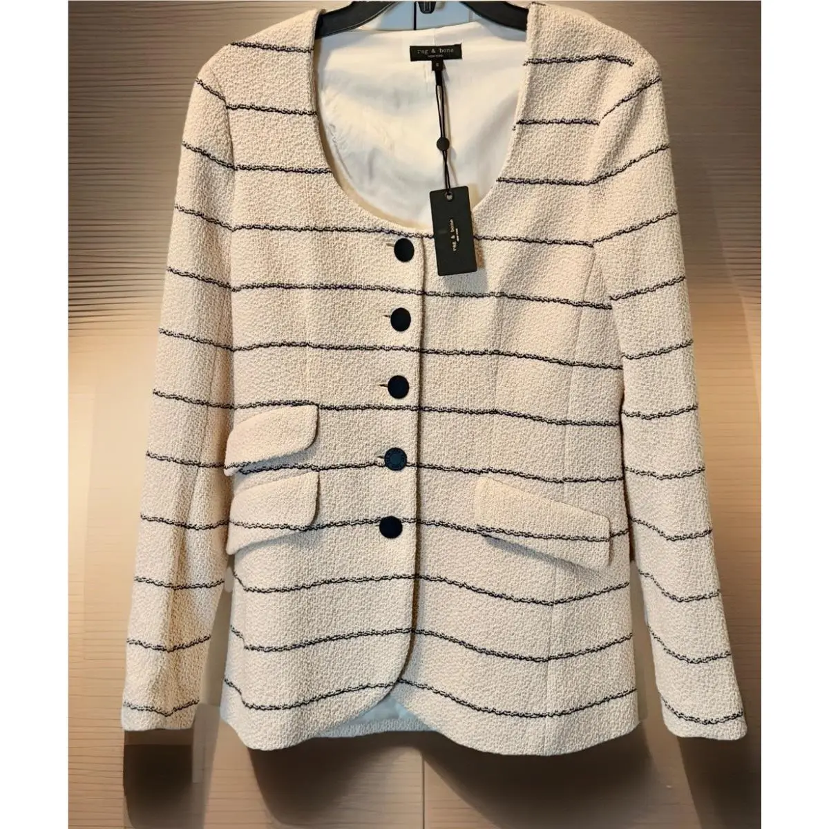 Rag and Bone Size 6 Roslyn Tweed Blazer Cream