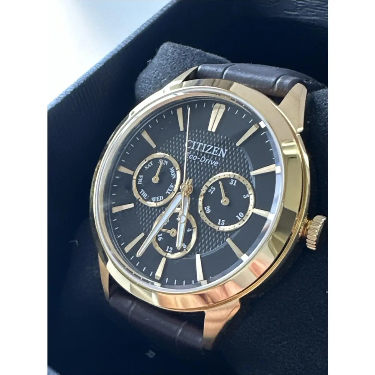 Citizen Men`s Classic Day/date Eco-drive Brown Leather Watch 40 MM BU2112-06E - Dial: Black, Band: Brown