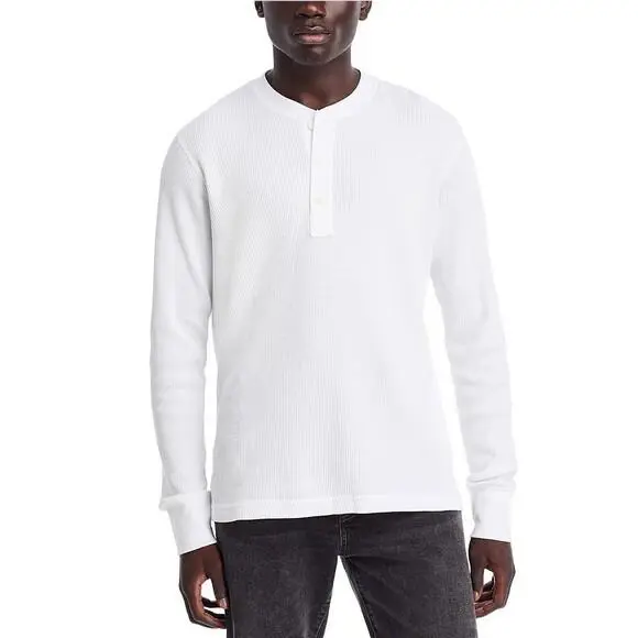Rag Bone Waffle Knit Henley Shirt Men`s L White Solid Long Sleeve Pullover