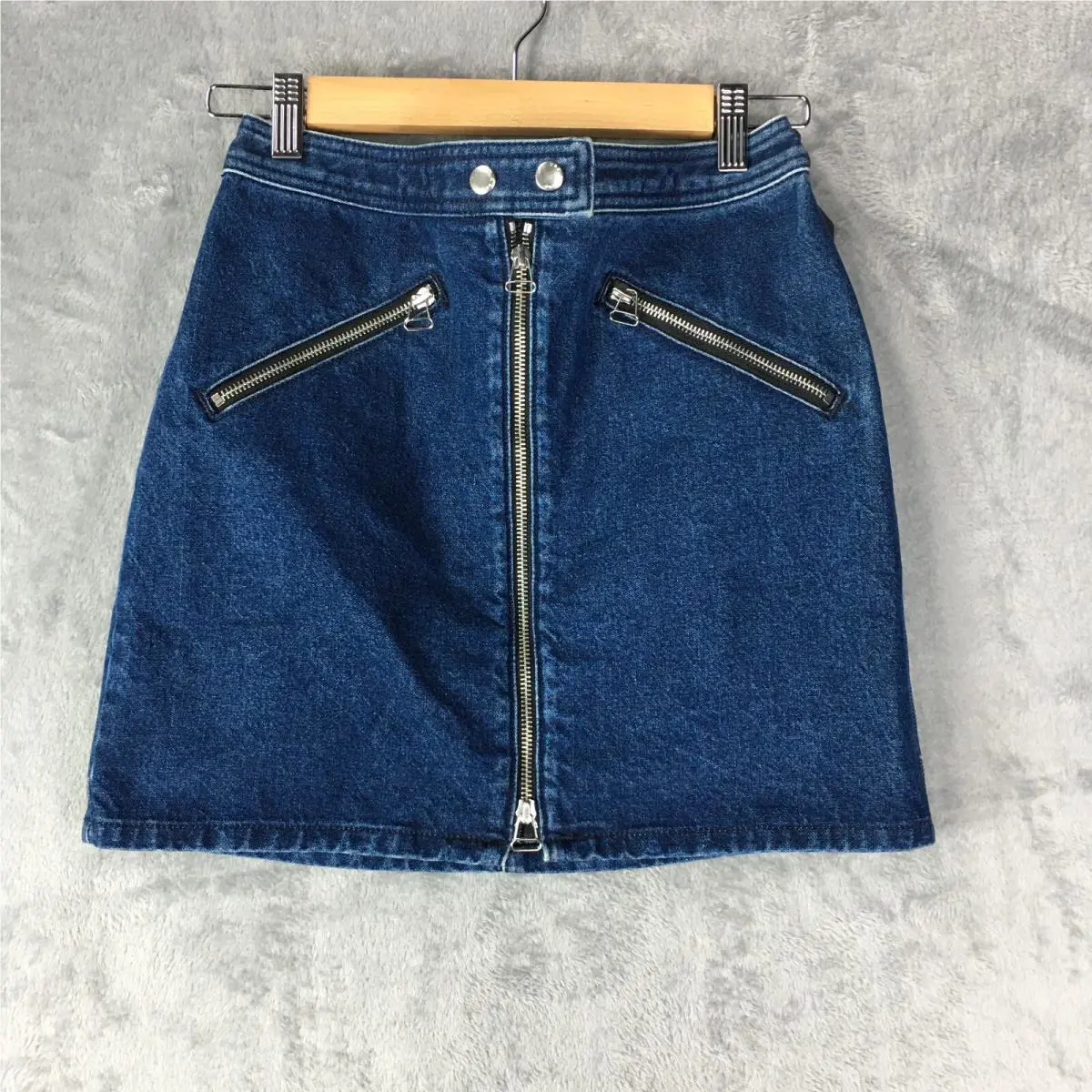 Rag Bone Marcy Racer Mini Skirt Size 26 Zipper Blue Denim Jeans Preppy