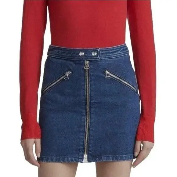 Rag Bone Marcy Racer Mini Skirt Size 26 Zipper Blue Denim Jeans Preppy by Rag & Bone
